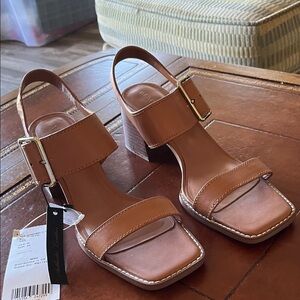 Mango Cognac 2&1/2 Heel Sandals Size 8